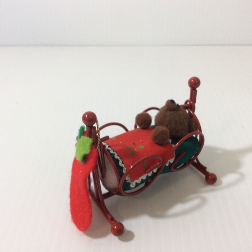 Miniature Bear in Bassinet Bed Christmas Decoration Ornament Swings Stocking 3" - Picture 10 of 12